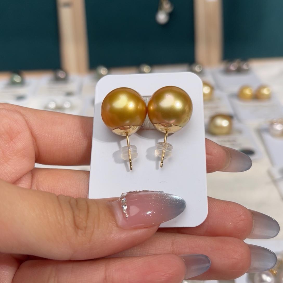 海水珍珠18K金镶嵌南洋金珠14-15mm
