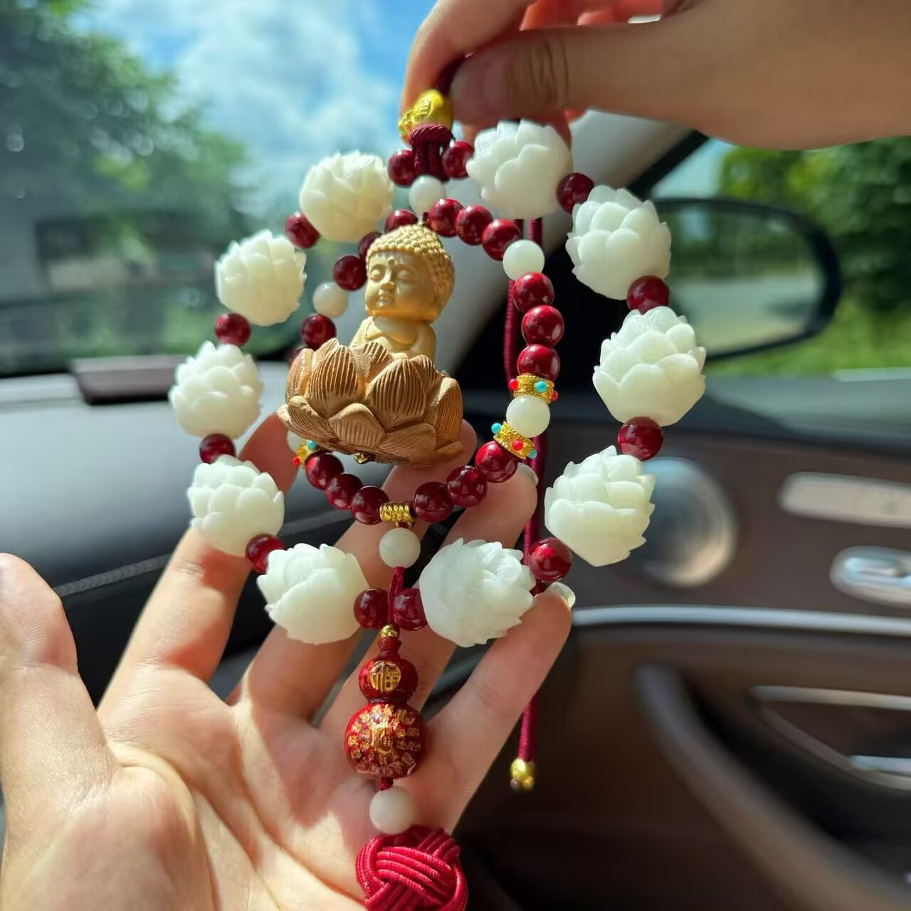 新款黄杨桃木平安佛实用汽车后视镜挂件