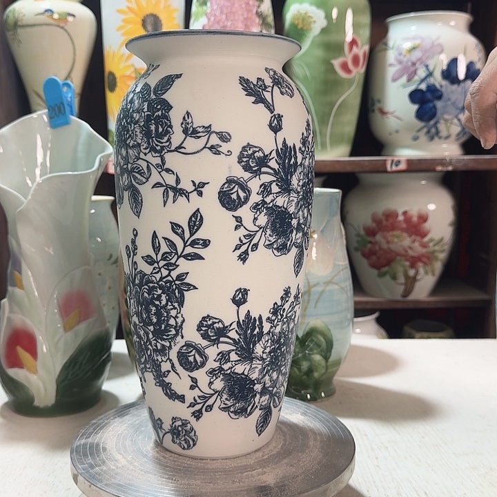 陶高32青花复古牡丹陶瓷