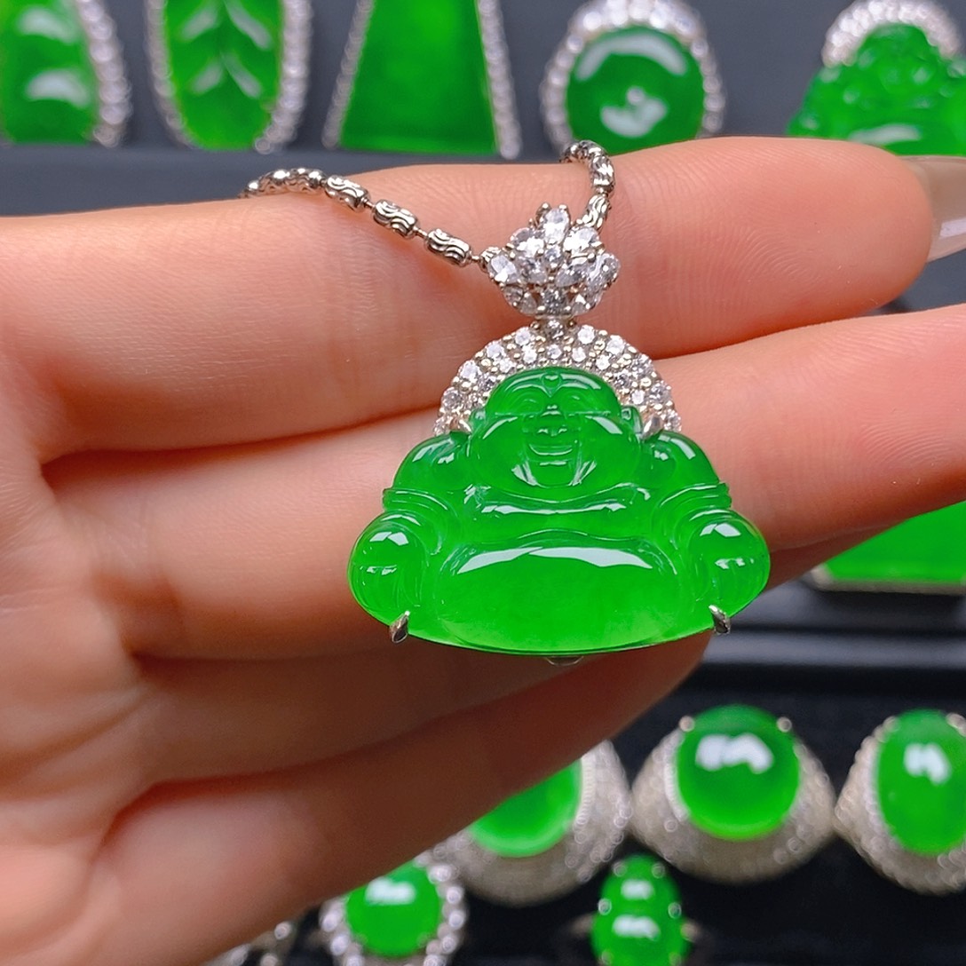 颈饰银S925镶嵌翡翠童*