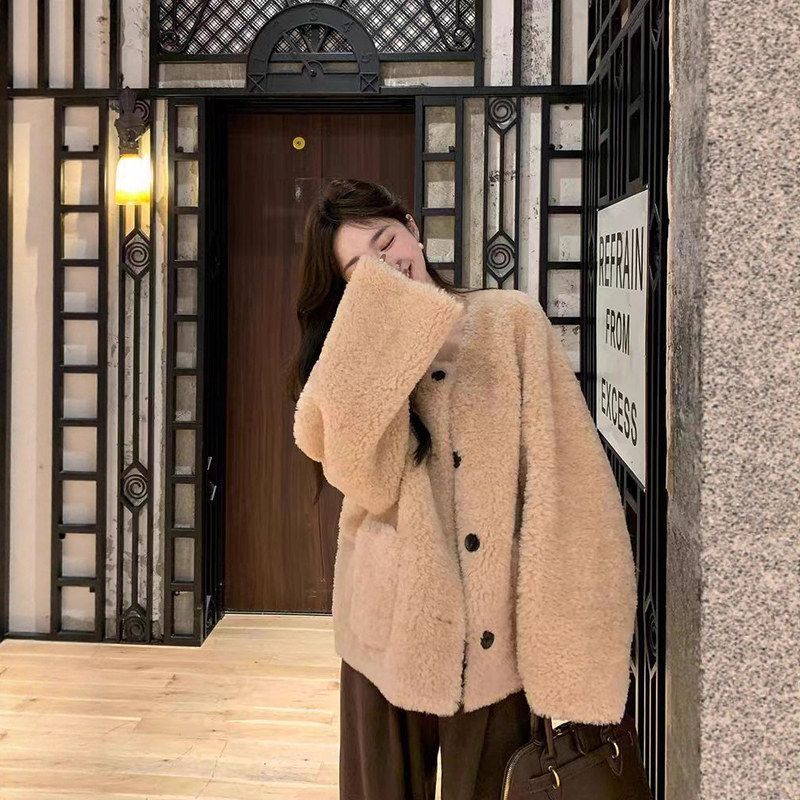 白鹿同款韩版羊毛皮草外套女2025冬季皮毛一体羊剪绒