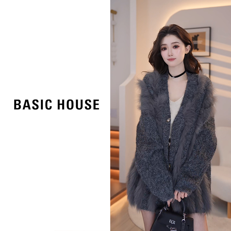 Basic House/百家好2025新款开衫毛衣外套B1295B5T382（衣长67）