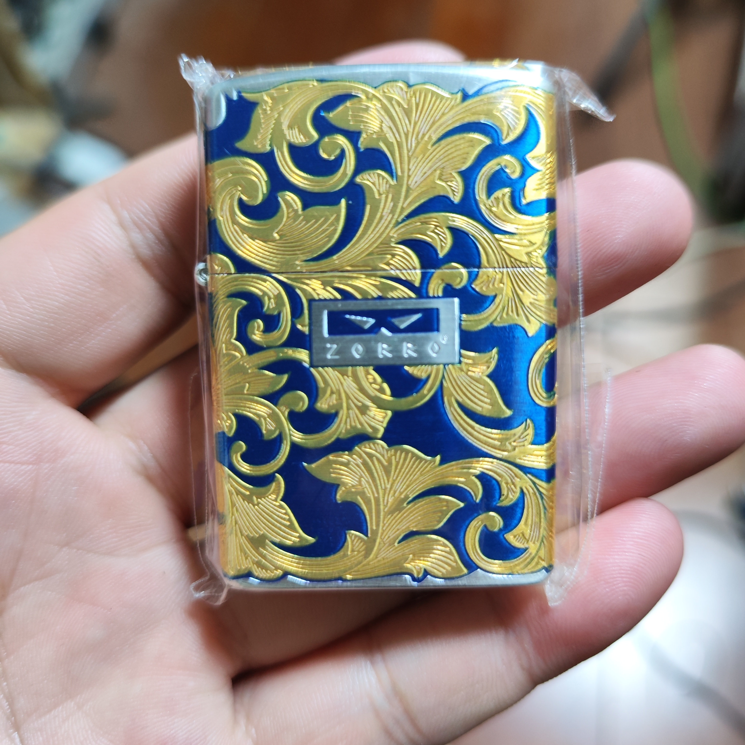 佐罗 二代银蓝金唐草防风煤油打火机