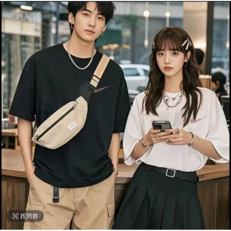 宽松圆领半袖上衣印花T恤时尚夏季休闲韩版潮流ins情侣