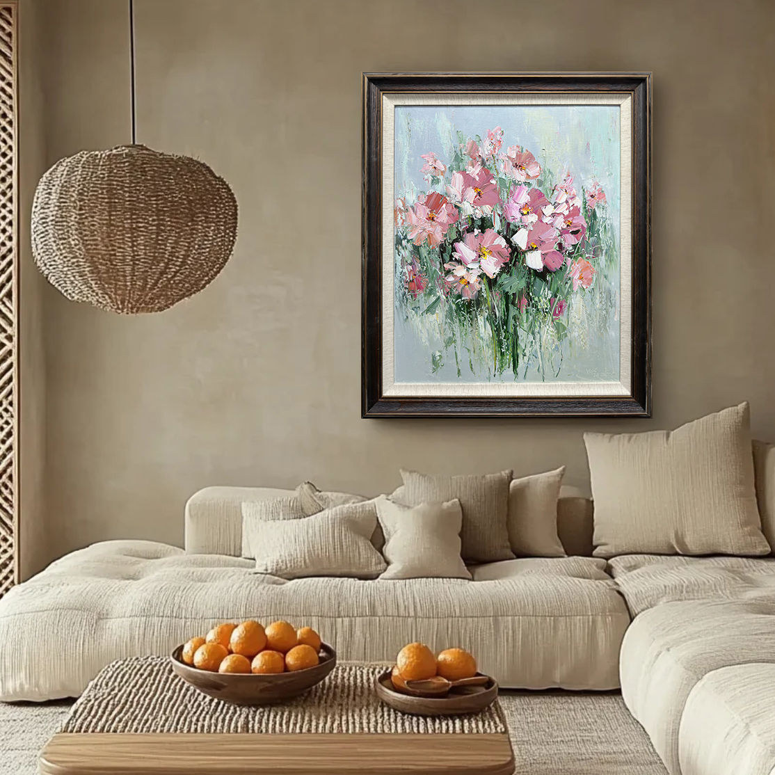 【蔷薇粉玫瑰】超印象纯手绘油画客厅餐厅装饰画卧室床头挂画意式