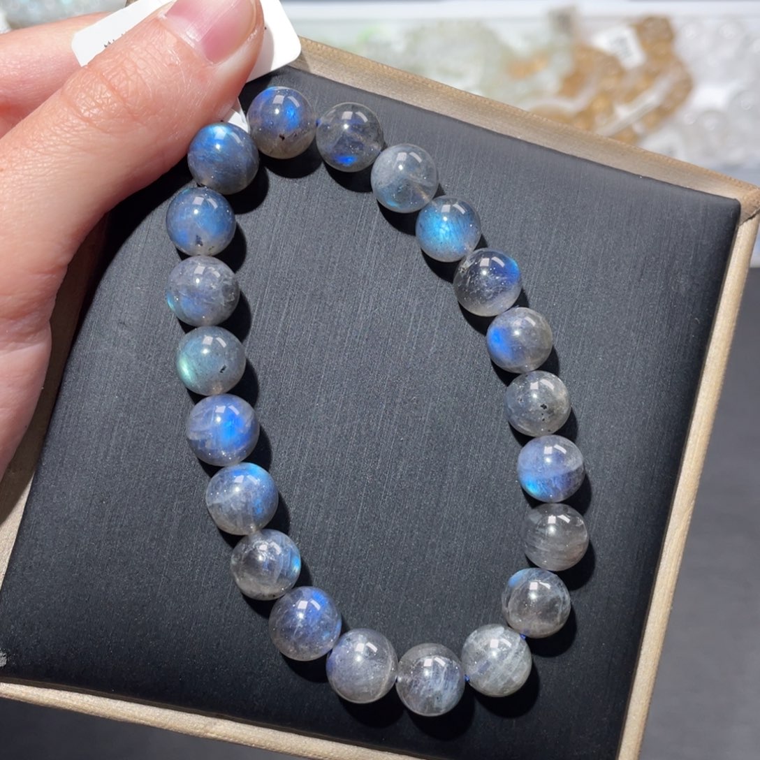 龙***猫未镶嵌长石手链马岛黑体蓝光9m+