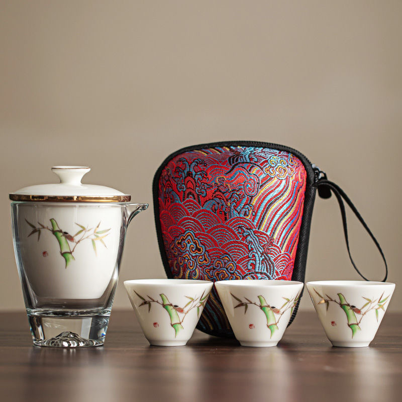 161羊脂玉瓷快客杯茶杯便携茶艺套装出差带户外茶具套装茶杯便携