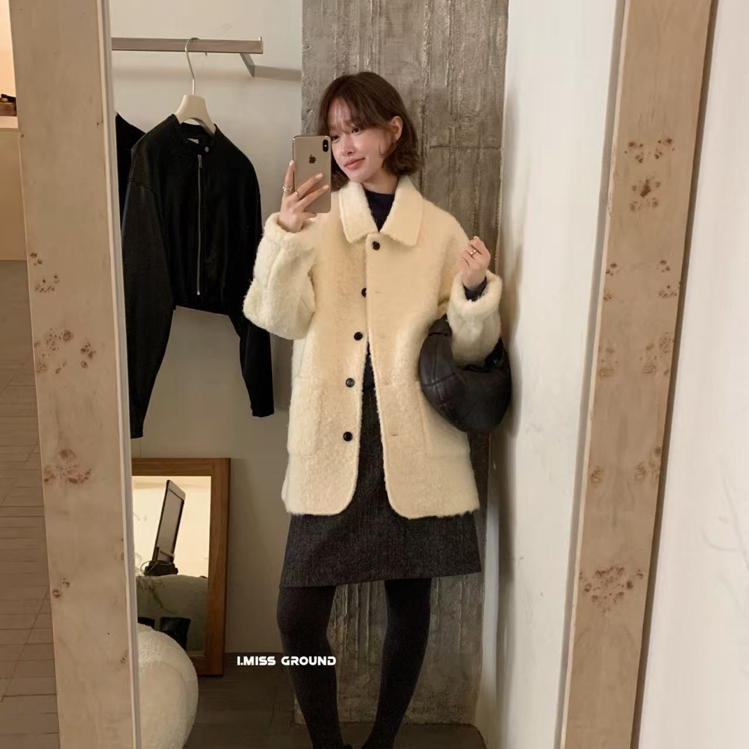 imiss@90526 一手长爆款～（59羊毛）韩系洋气翻领宽松外套（衣长75）