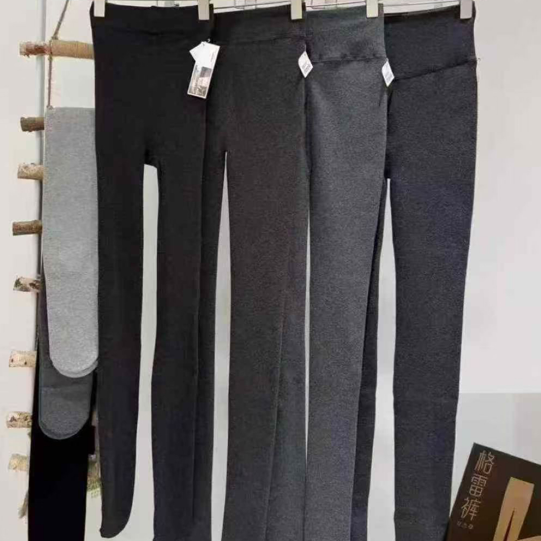 秋冬加绒加厚连裤袜女高腰收腹显瘦格雷系外穿保暖深灰色踩脚袜
