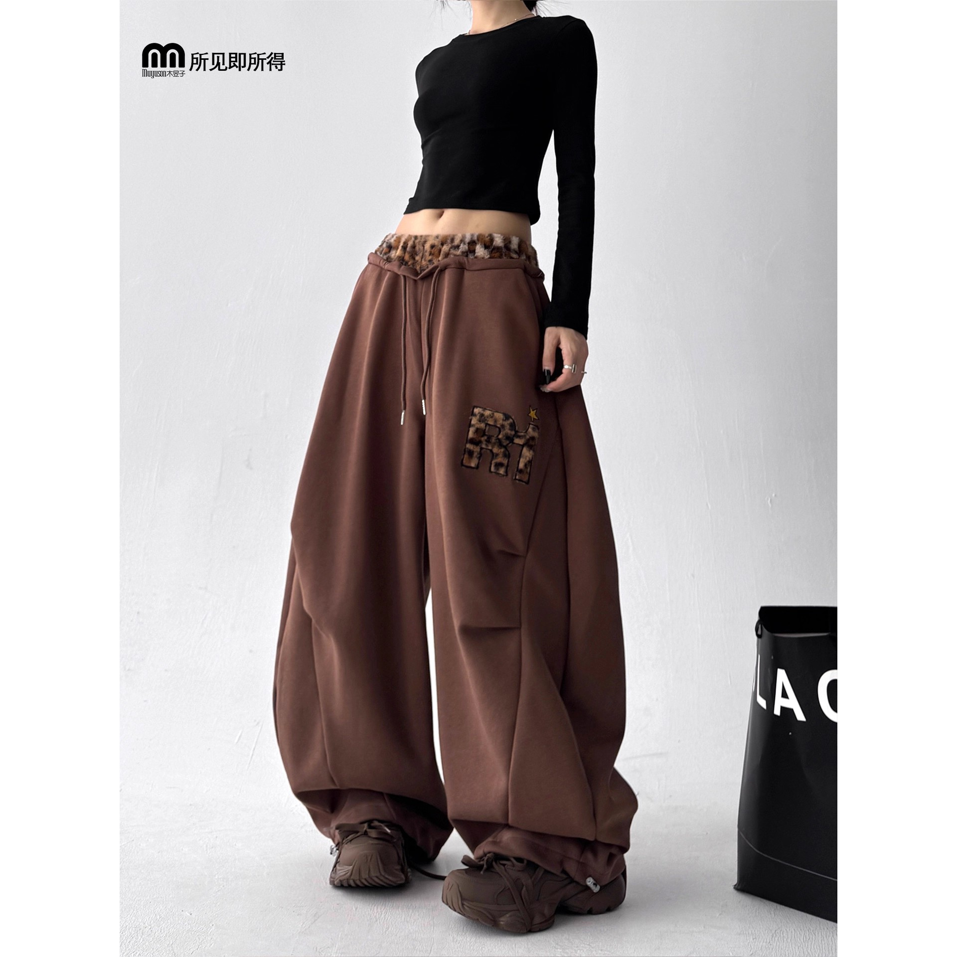 美式复古休闲裤女2025秋季新款宽松显瘦百搭直筒阔腿休闲裤潮