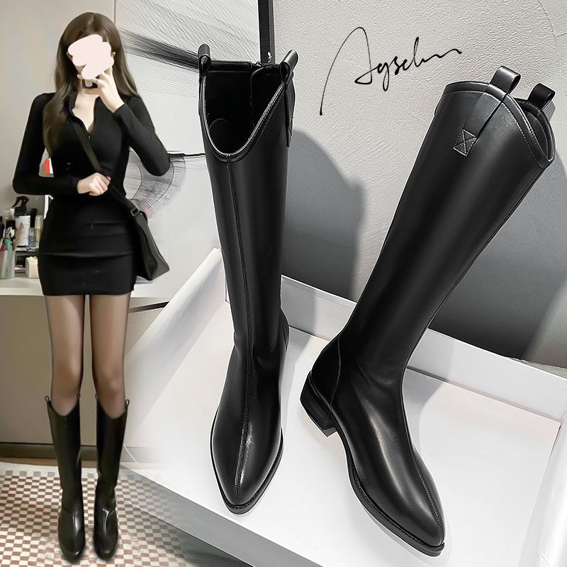 634096长筒靴2025新款秋季靴子女中长靴粗腿胖mm增高厚底马丁靴