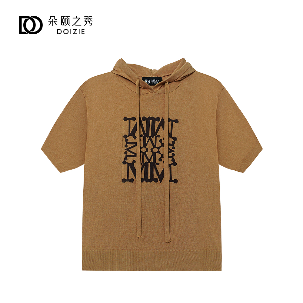 秋风耳语字母印花连帽卫衣短袖X-22505