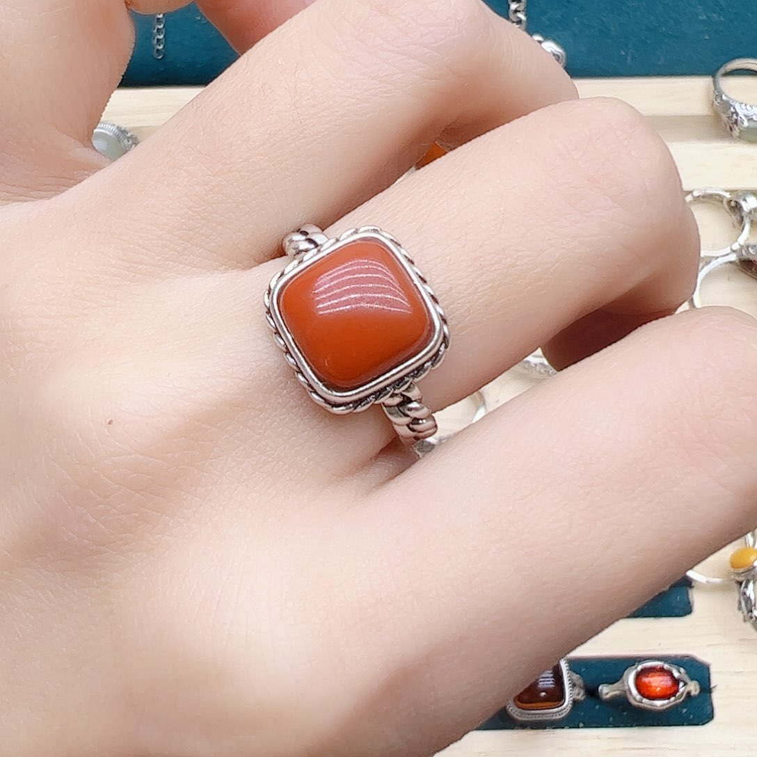 玛瑙/玉髓戒指银S925镶嵌