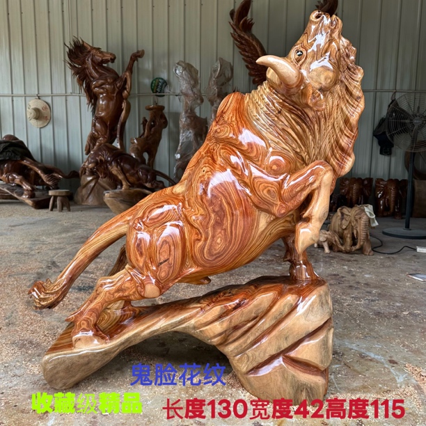 根雕摆件斗牛招财进宝创意摆设貔貅动物麒麟雕刻中式陶瓷手工玄关