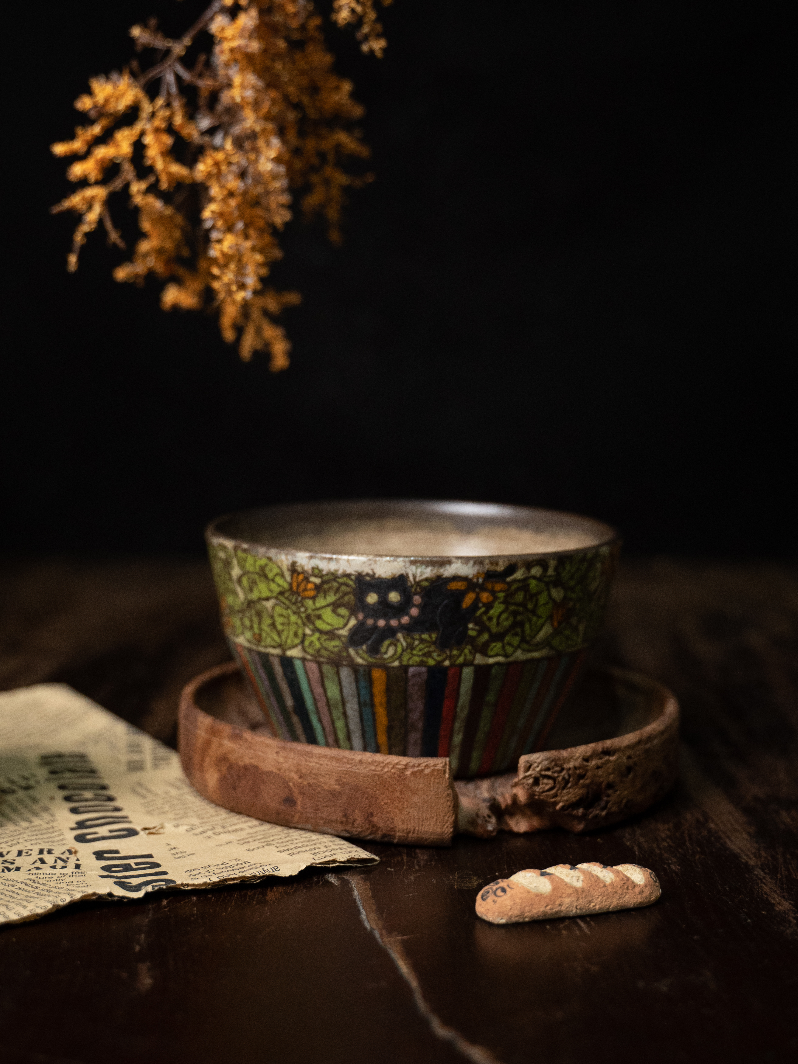  四季森森 | 丛林黑猫彩虹泥条面碗汤碗