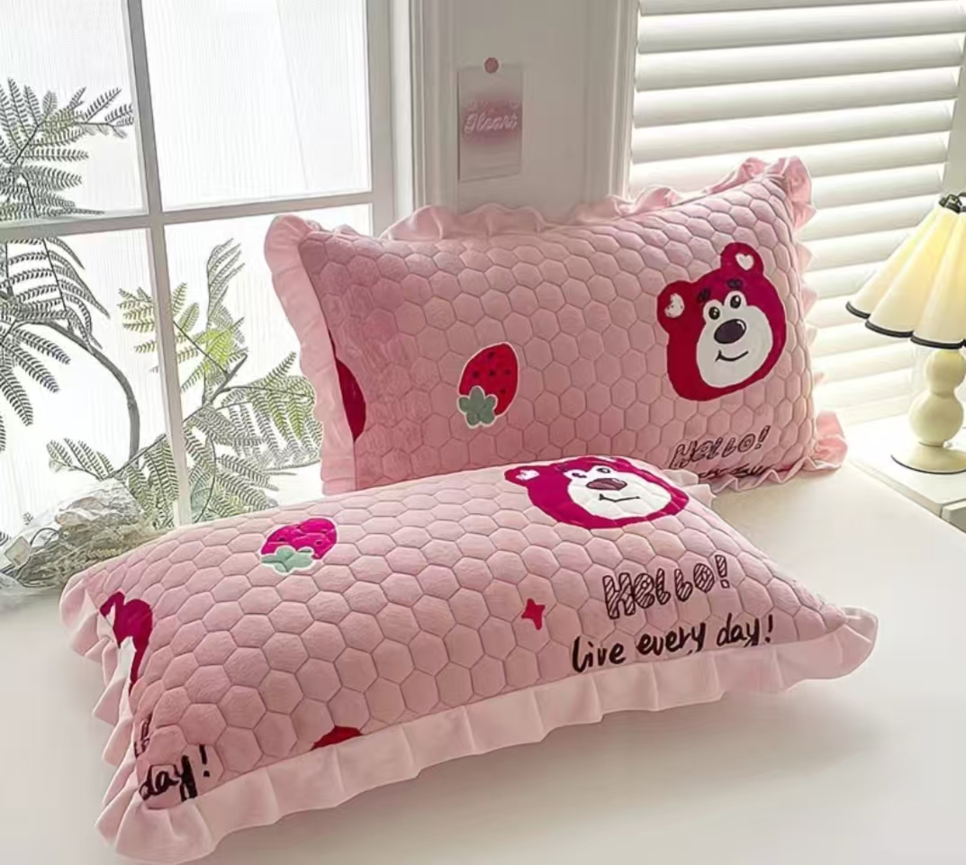 夹棉枕套一对装成人家用小清新柔软学校宿舍舒适款牛奶绒枕套