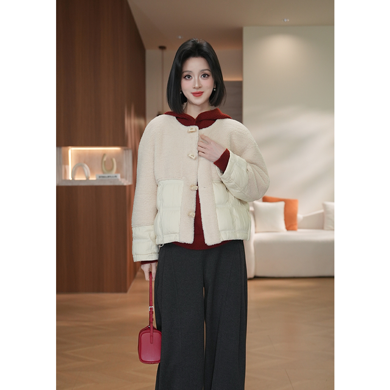 纯色保暖韩系保暖面包羽绒服立领宽松汉服拼接复古