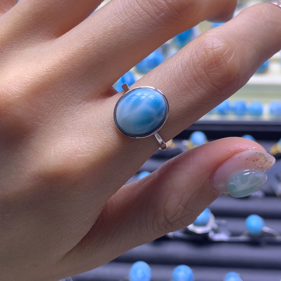 针钠钙石（海纹石）未镶嵌戒指蛋面戒指