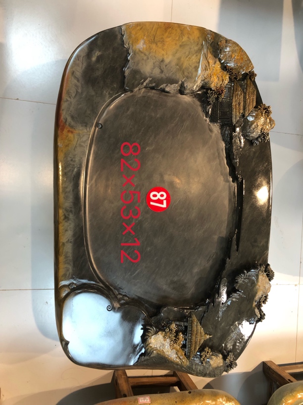 精品新款端砚石茶盘山水雕刻