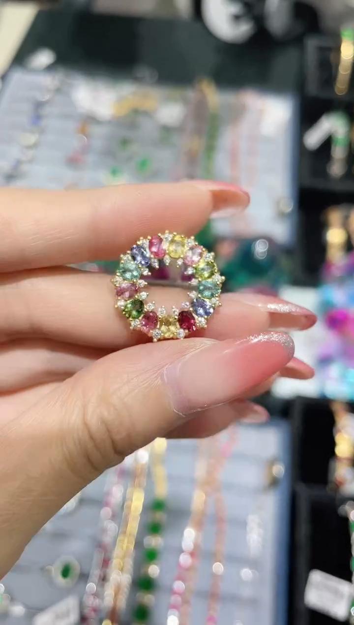 S925银镶嵌碧玺吊坠