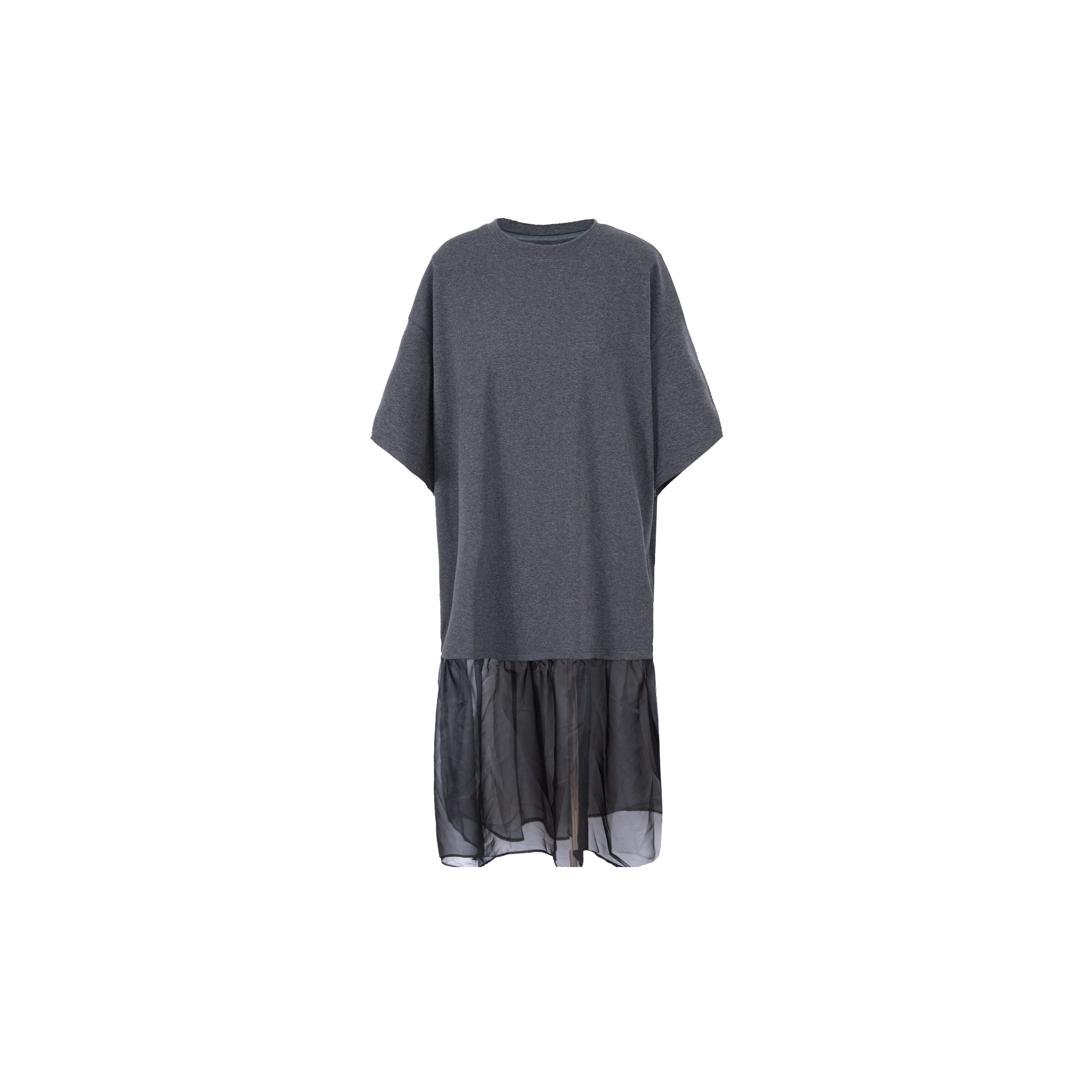 【雾中】3040夏季新款网纱拼接T恤假两件朦胧感鱼尾连衣裙