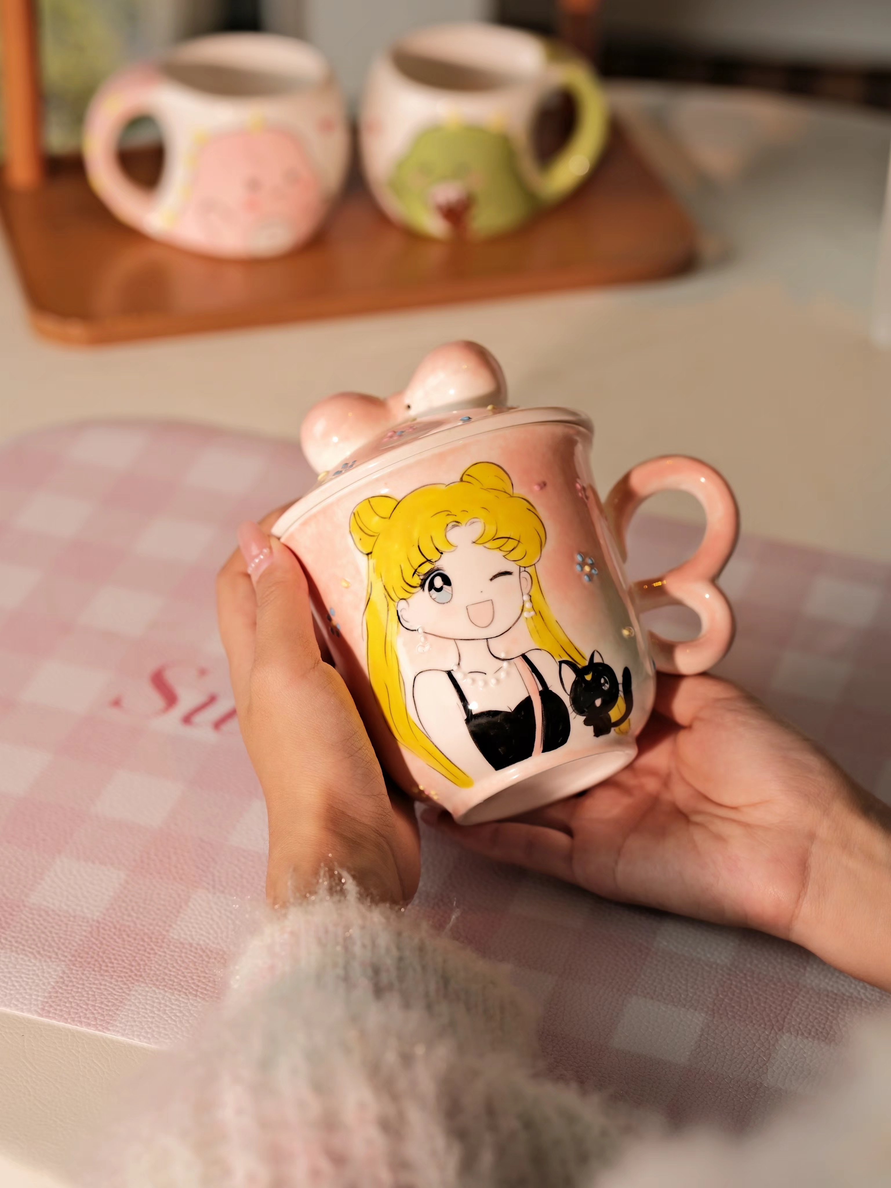 DIY景德镇陶瓷手工卡通风美少女系列咖啡杯马克杯