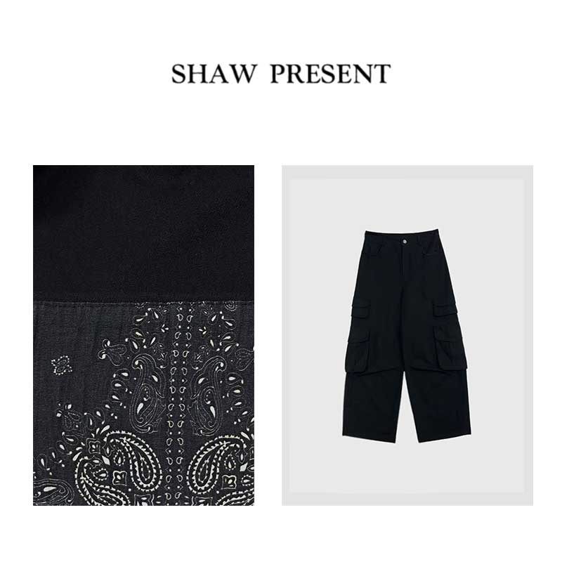 Amor嵌花*棉莱塞尔 裤脚工装口袋宽松直筒休闲长裤AZ-AEC331W858