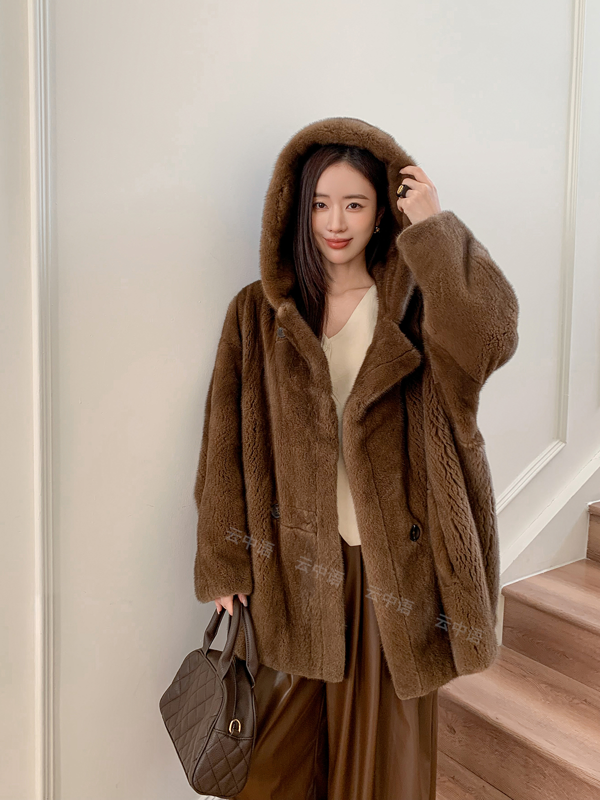 貂皮貂绒大衣女泰迪大衣帽子原版气质进口紫标天鹅绒水貂皮草外套