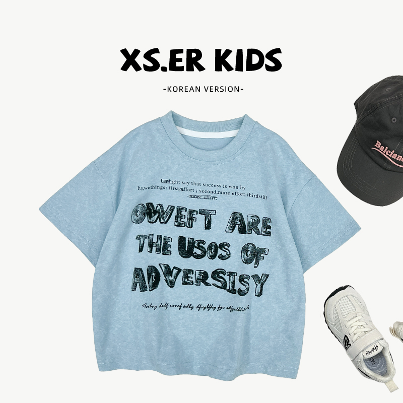 【小首尔】Q3现货-夏儿童时尚韩版潮流宽松字母印花短袖T恤HBB7097