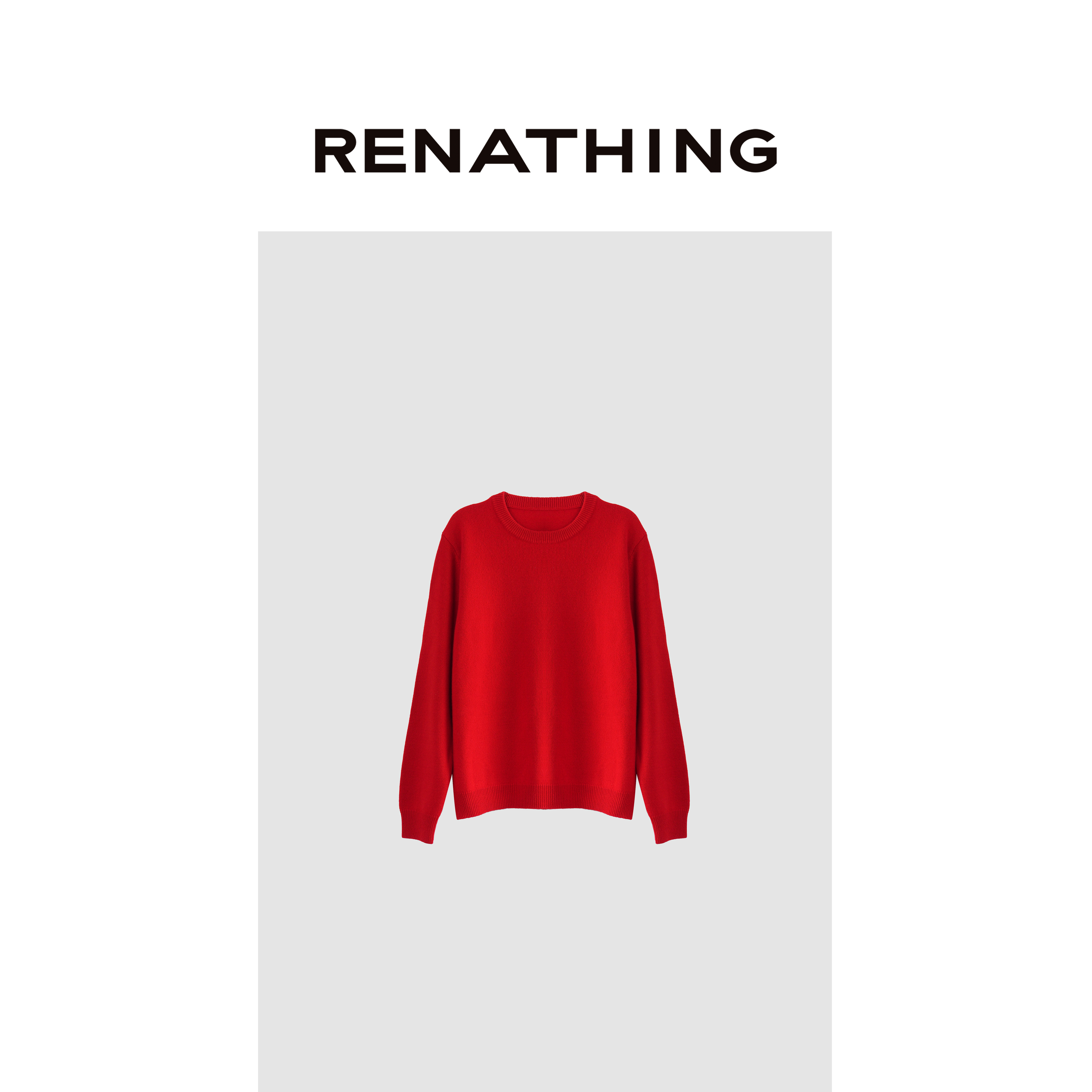 【RENATHING】红色圆领宽松羊绒毛衣