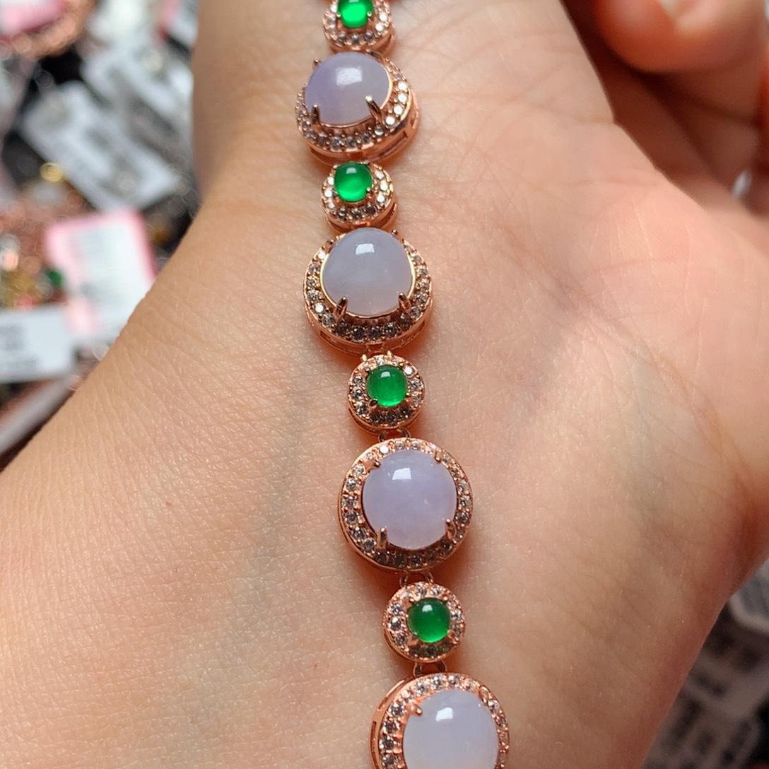 翡翠戒指银S925镶嵌天然翡翠手链