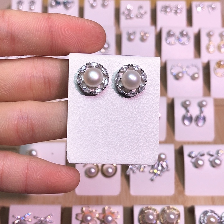 淡水珍珠耳饰银S925镶嵌