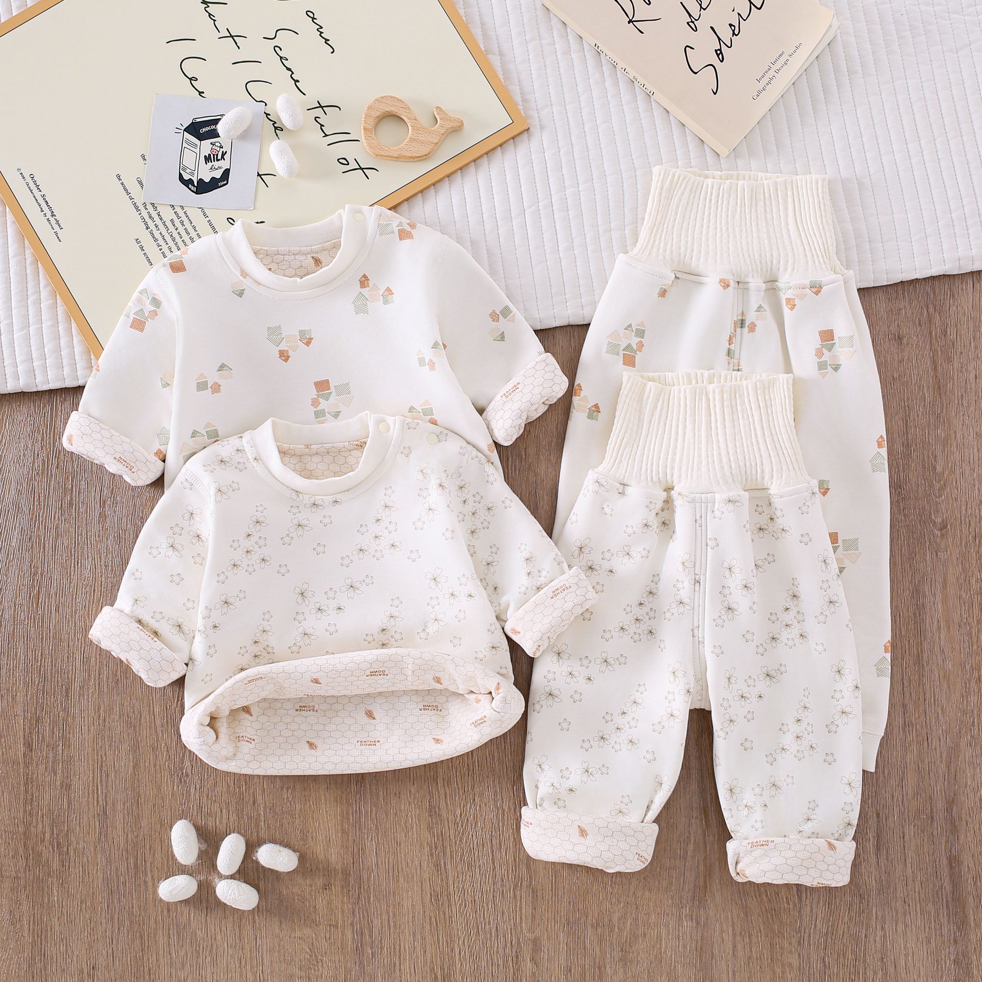 男女通用羊毛蚕丝温变休闲风保暖秋衣裤长袖婴儿分体秋衣套装