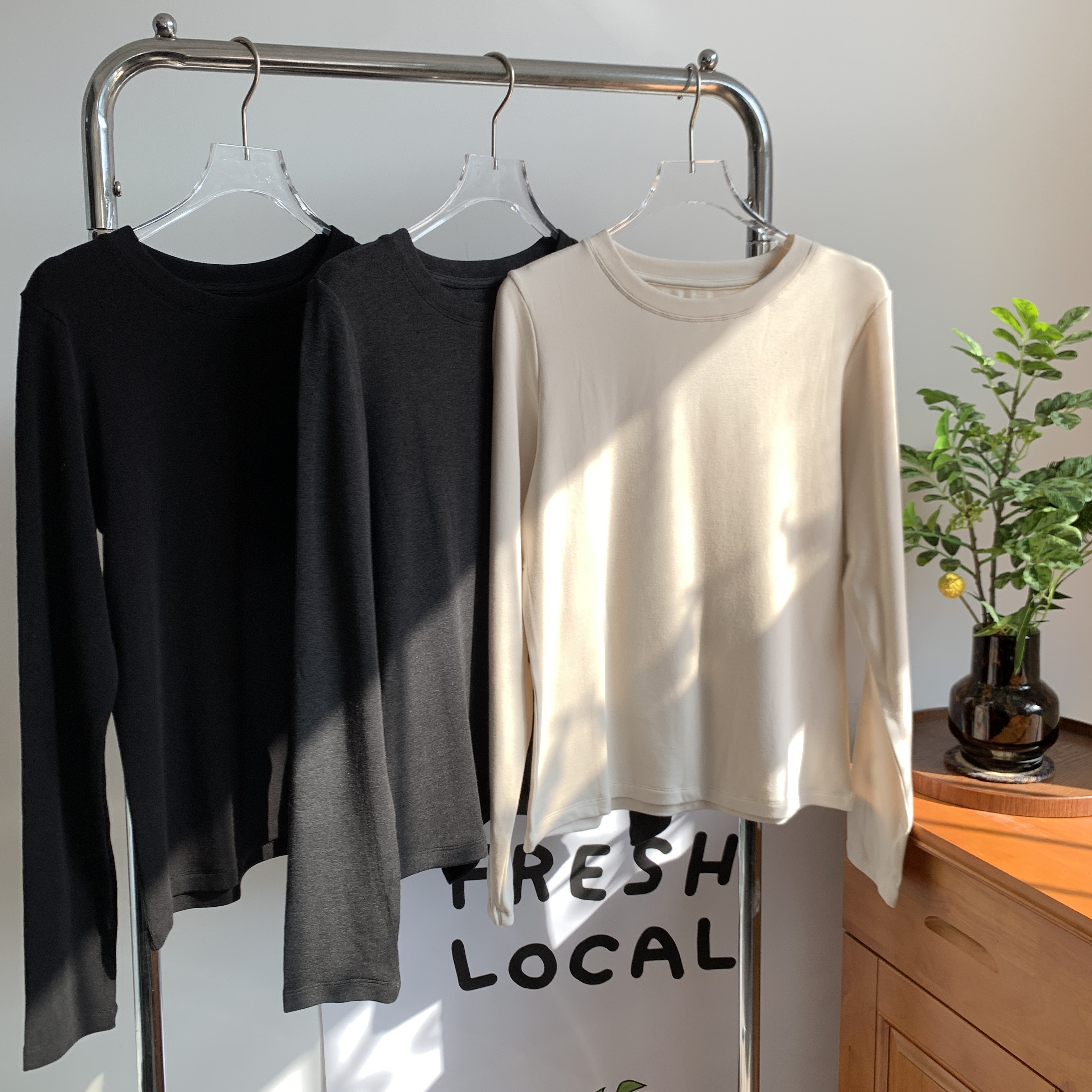 【磨毛打底】纯色圆领弹力磨毛打底