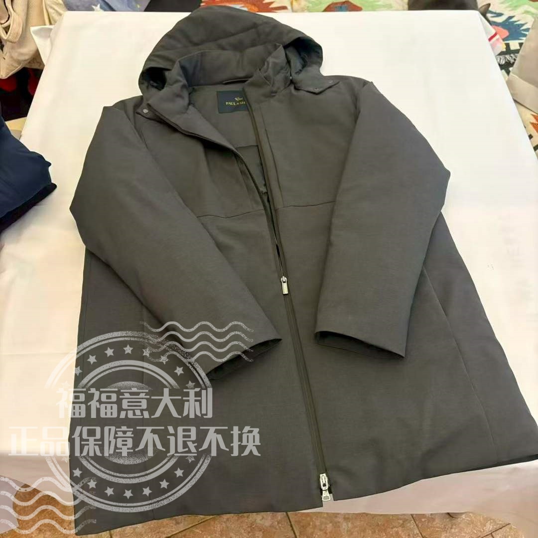 福福意大利 不退换 特卖会2025 男款灰色磨砂L码面料长款羽绒外套