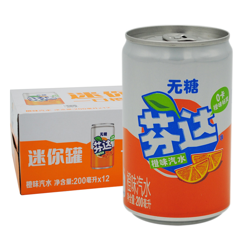 可口可乐 MINI迷你罐无糖芬达200ml*12罐 橙味碳酸饮料汽水