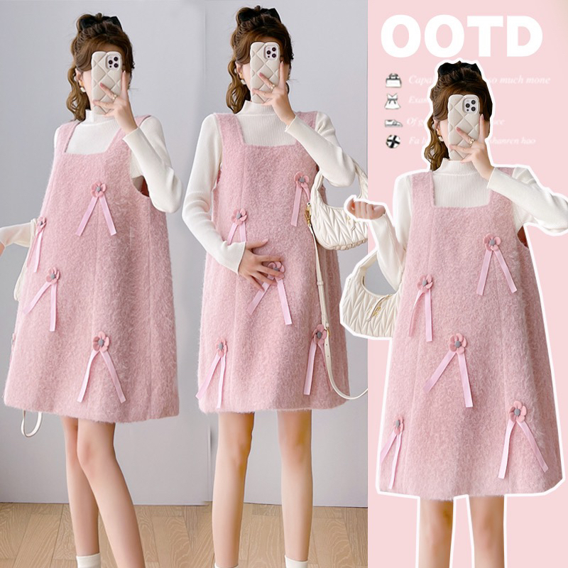 2025新款孕妇套装高品质针织打底衫+毛呢减龄娃娃孕妇裙秋冬网红