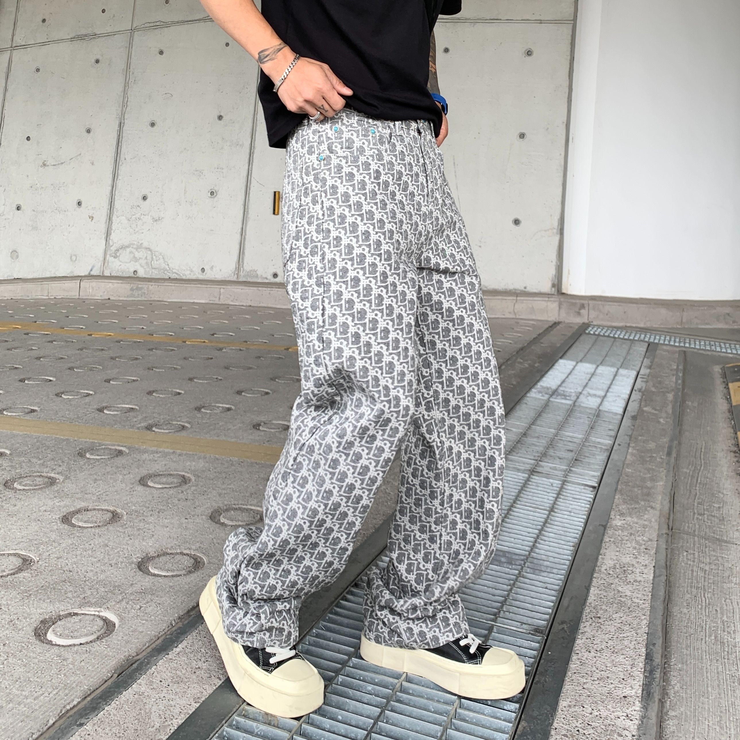 【大码男装200斤】  新款潮牌 提花满印 直筒牛仔裤 