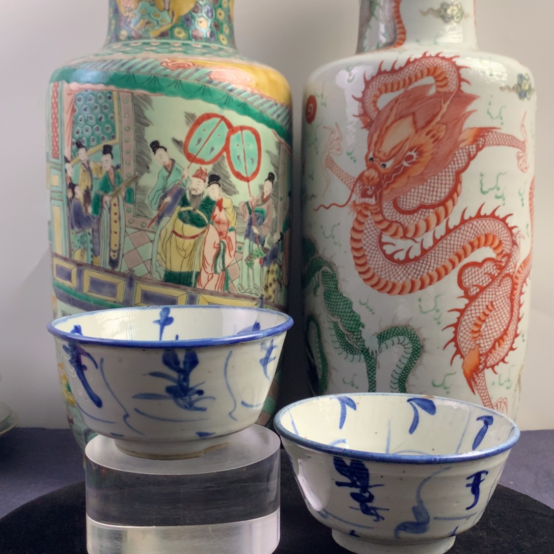 碗陶12661瓷器—青花莲子碗一对