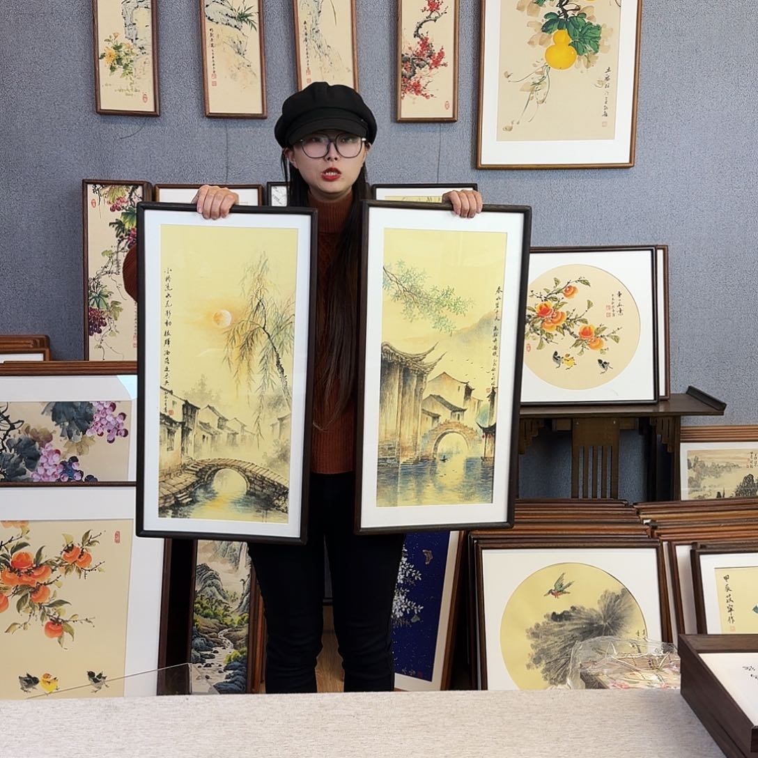 い***〃国画手绘带框尺寸： 36*69不带框