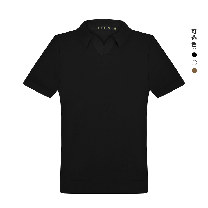 JEDOSS/爵迪斯男装2025春季新款宽松提花黑色短袖针织衫薄507