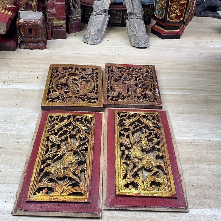 香榧木茶室空间老木雕花板