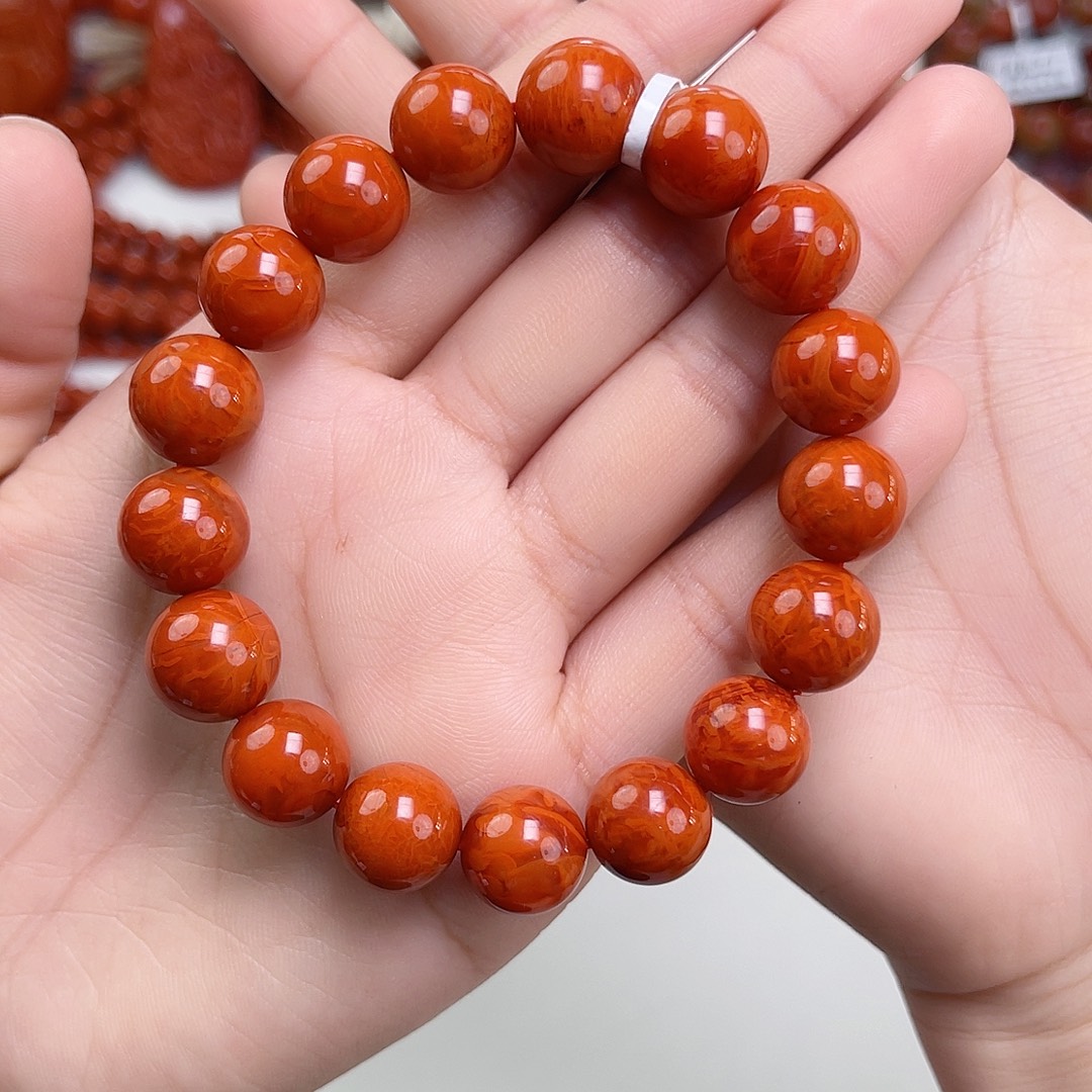 玛***子南红玛瑙未镶嵌手链瓦西收藏级火焰满肉单圈12mm