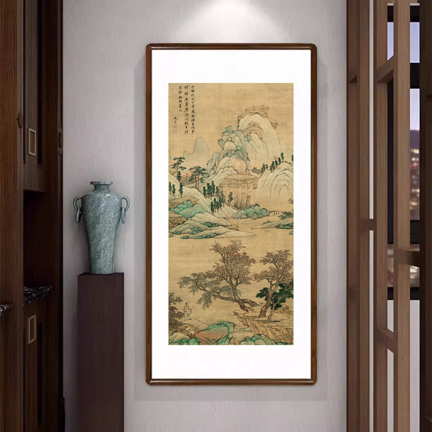青山红树图山水画新中式竖版装饰画客厅玄关复古壁画书房茶室挂画