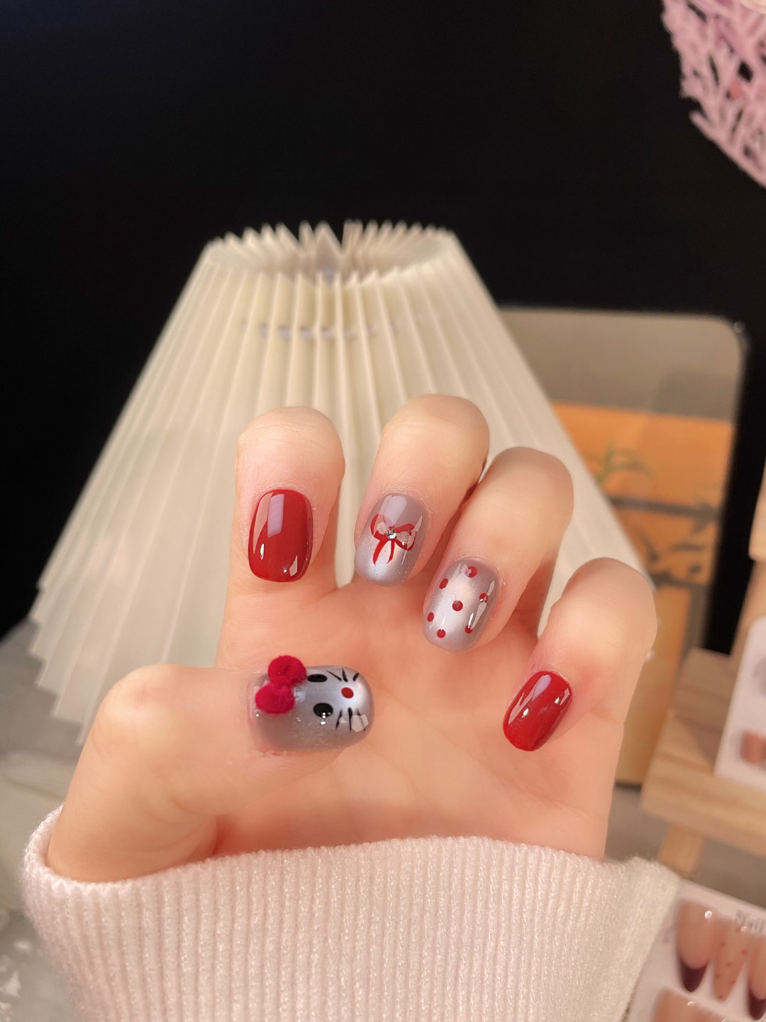 丝绒KT小猫纯手工可重复穿戴式美甲