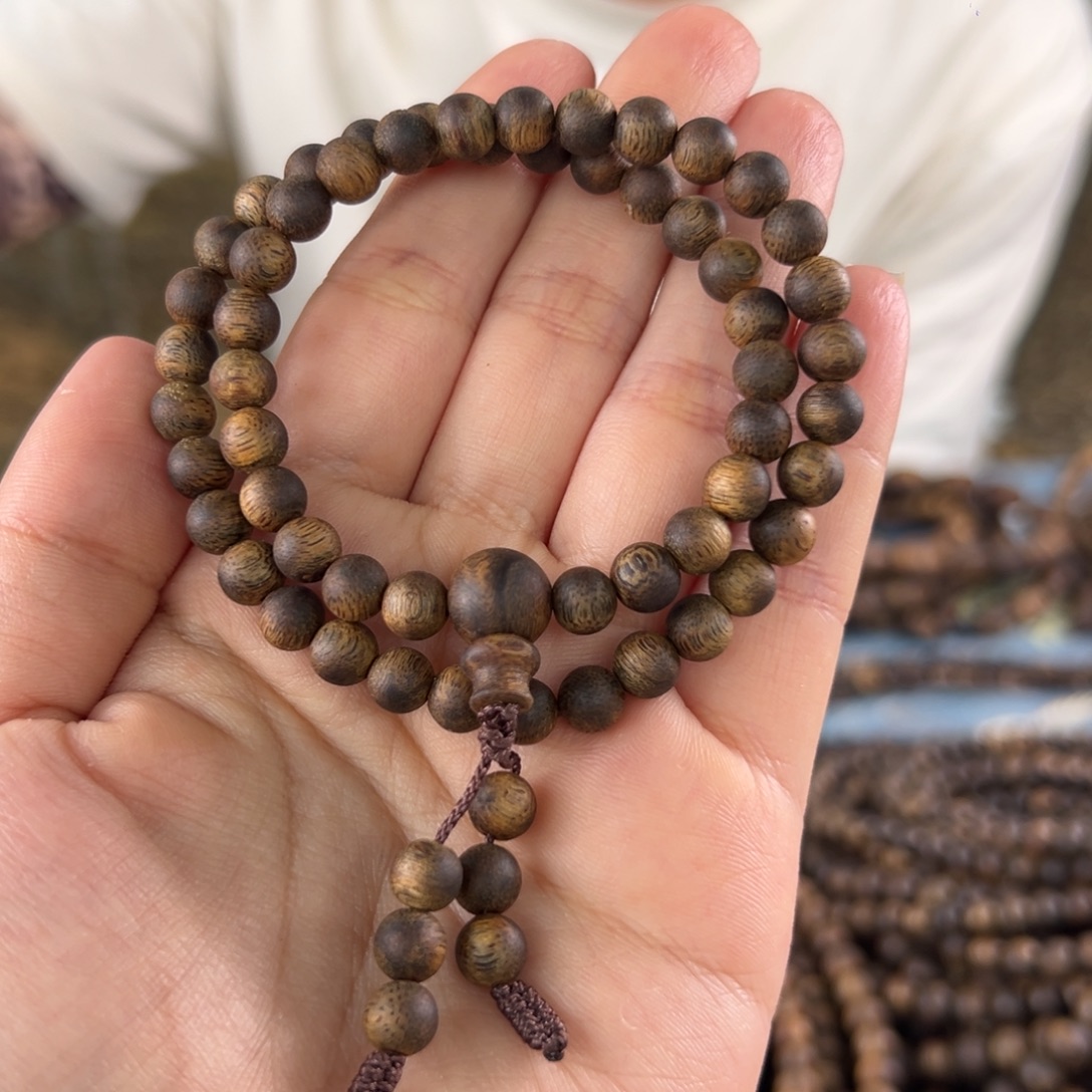 大***王沉香手串卡6规格圆珠双圈沉水浮9克