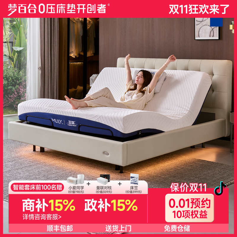 【政府补贴】梦百合奏鸣曲三体智能床悬浮灯带电动床记忆棉真皮床B