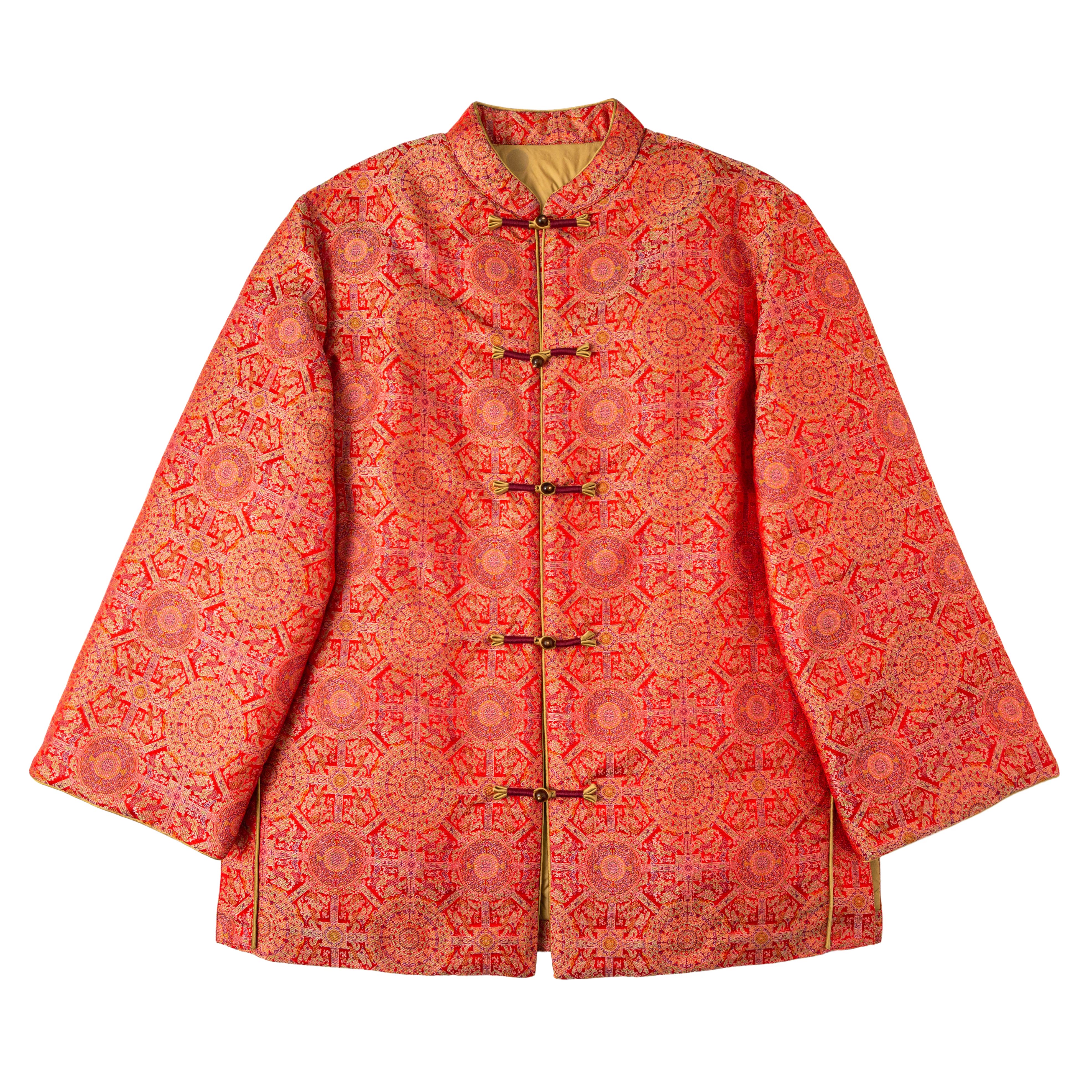 非遗43姆米满分桑蚕丝宋锦红色八达运五福临门90白鹅绒服61713