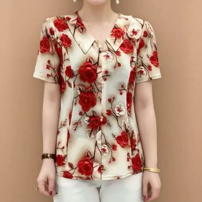 2025夏季新款气质显瘦娃娃领洋气百搭轻薄上衣减龄短袖