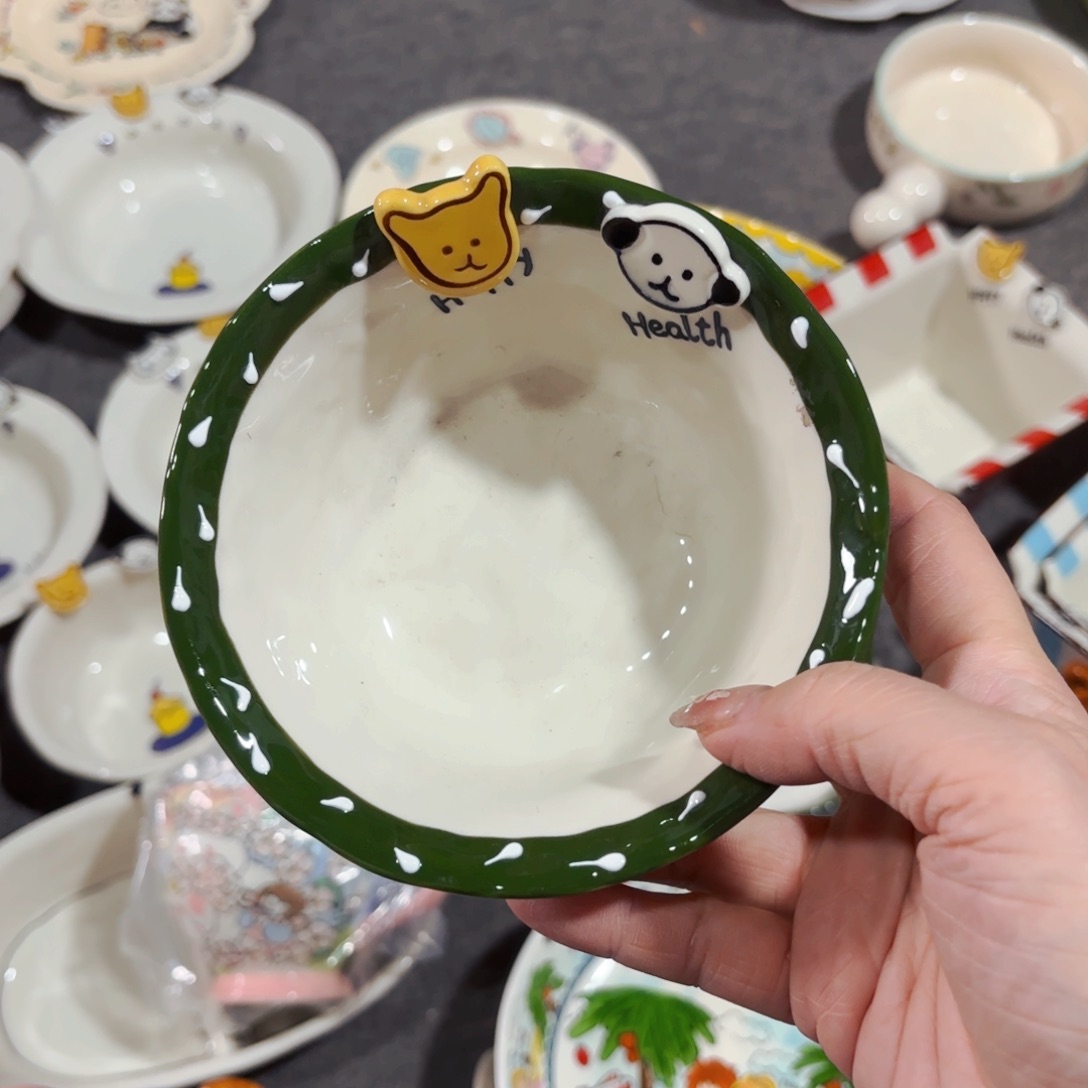 陶瓷快乐小狗五寸手捏米饭碗全品